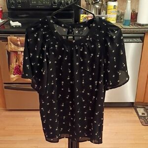 Ann Taylor Black Blouse with White Accents